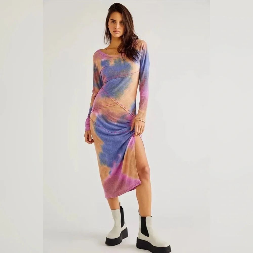 Free People True Colors Midi Tie Dye Dress Size XS